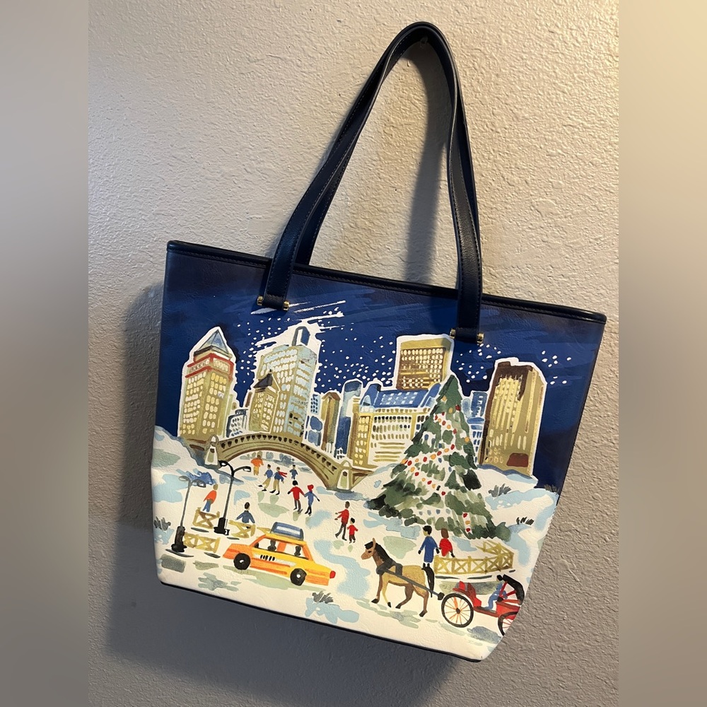 Talbots Christmas Scene Large Shoulder Bag Women’s Holiday Purse City Snow